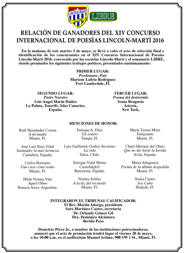 GANADORES DEL XV CONCURSO DE POESÍAS LINCOLN MARTI 2016 1 ganadorespoesia2016